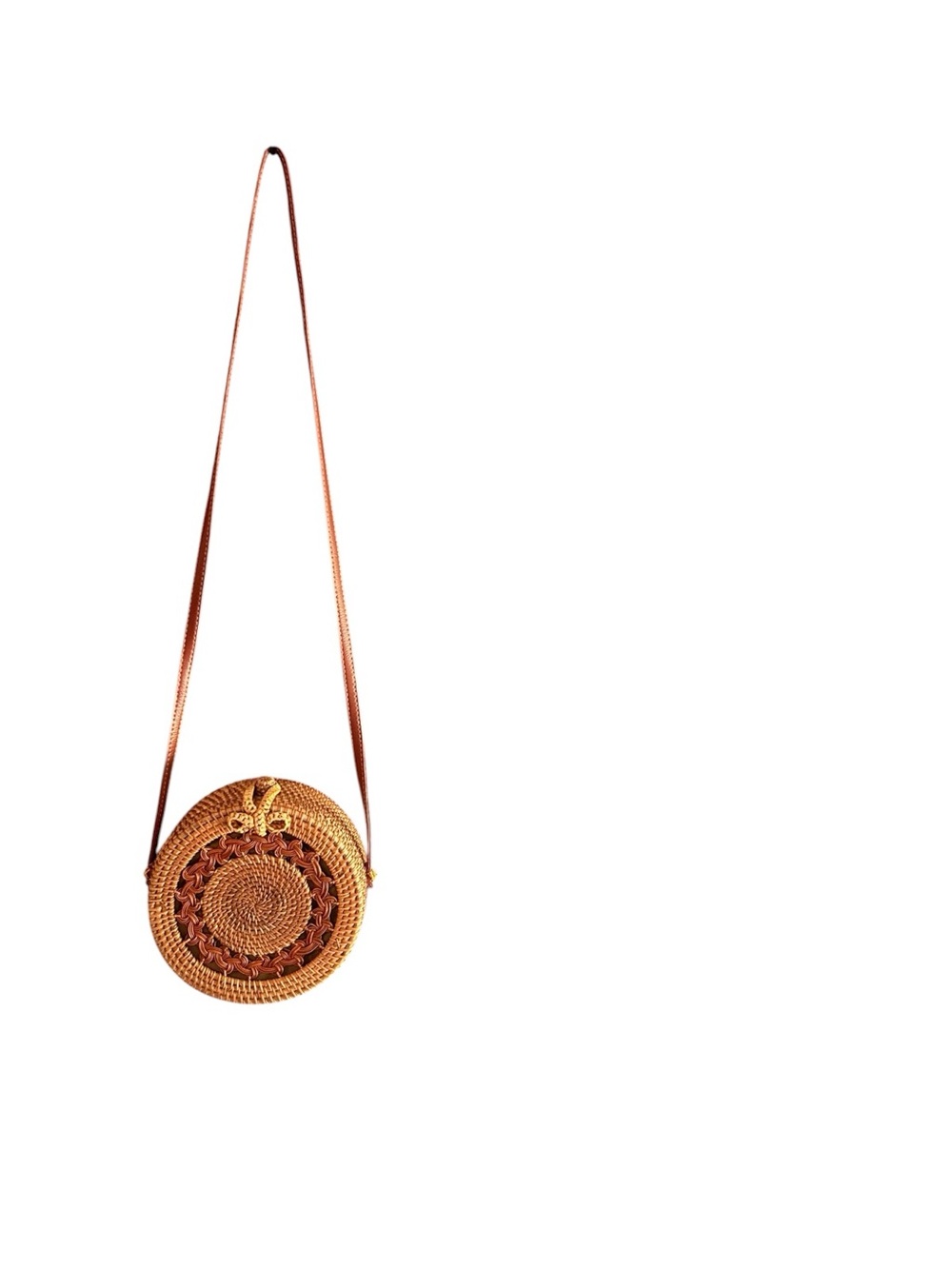 Antik Kraft rattan round shoulder bag leather strap
